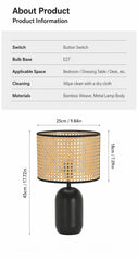 Handmade Woven Canework Mid-Century Desk Lamp, E27 Socket, 18