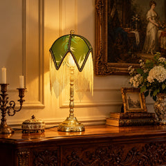 Vintage French Green Bamboo Print Table Lamp