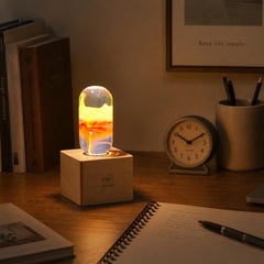 Handcrafted Resin Light Bulb with Wood Base - Flame Bulb
