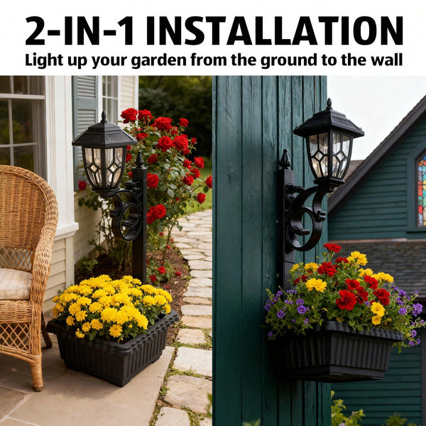 solar lamp post with plant hanger Solar Lamp Post Light with Planter, Yellow Metal, Outdoor Lanterns & Lamps by Factory Direct Wholesales NN