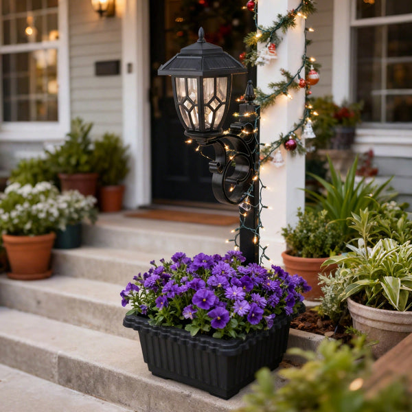 trellis planter with solar lanterns Solar Lamp Post Light with Planter, Yellow Metal, Outdoor Lanterns & Lamps by Factory Direct Wholesales NN