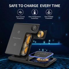 15W 3 in 1 Wireless Charging Station, Foldable Wireless Charger Stand Compatible with AirPods & Apple Watch Fast Charging Dock