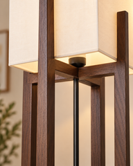Minimalist Japanese Zen Floor Lamp, Solid Wood Standing Lamp with Soft Fabric Shade