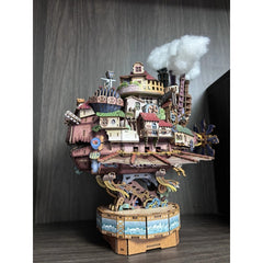 Steampunk Flying Castle 3D Wooden Puzzle with Motion & Lights - DIY Miniature Kit, Perfect Room Decor & Gift Idea