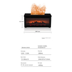 300ml Fireplace Aroma Diffuser 7 Colorful Flame Fire Humidifier W/h Essential Oil, Remote, Timer and Auto Off