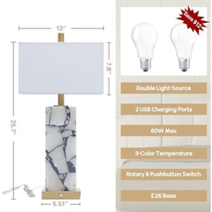 Natural Marble Table Lamps Set of 2