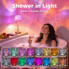 Waterproof Shower Lamp with 16 Color Ocean Wave Projector, Rechargeable LED Light with Remote & Touch Control