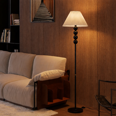 Mid Century Modern Wood Large Floor Lamp with Pleated Lampshade 65