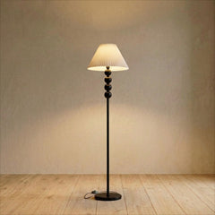 Mid Century Modern Wood Large Floor Lamp with Pleated Lampshade 65