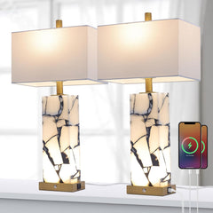 Natural Marble Table Lamps Set of 2