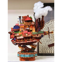 Steampunk Flying Castle 3D Wooden Puzzle with Motion & Lights - DIY Miniature Kit, Perfect Room Decor & Gift Idea