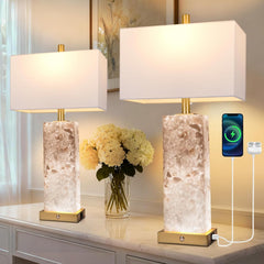 Natural Marble Table Lamps Set of 2