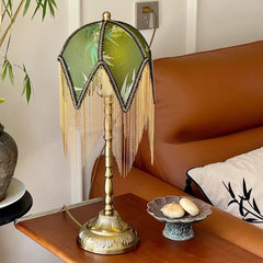 Vintage French Green Bamboo Print Table Lamp