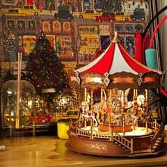 3D Mechanical Puzzle DIY Wooden Carousel Music Box with LED Light