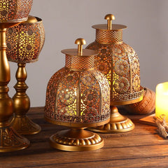 Vintage Moroccan Gold Lattice Candle Holder