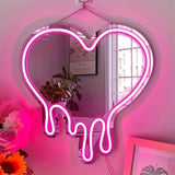 Pink Heart-Melting Neon Light Mirror, Decorative Wall Mirror