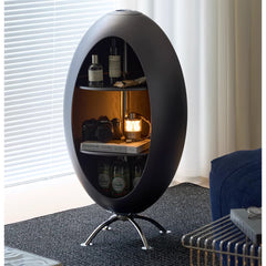 Rocket Side Table, Bauhaus Style Rotating Coffee Table with Storage Cabinet