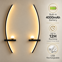 Set of 2 Cordless LED Wall Sconces, 4000mAh Rechargeable