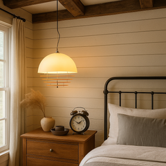 Sunrise Glow Pendant Light, Modern Dome Ceiling Lamp with Layered Metal Design