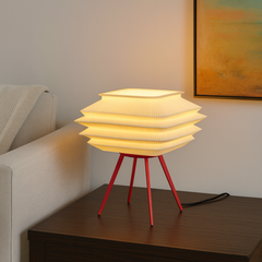 Modern Pleated Table Lamp – 3D Printed LED Desk Light with Red Tripod Base