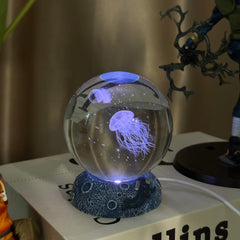 3D Jerryfish Crystal Night Lights, Glass Ball Light Christmas Gifts