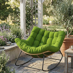 Outdoor Rocking Chair, Oversized Papasan Chair, Indoor Comfy Lounge Rocker