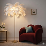 Luxury Ostrich Feather Floor Lamp, 160cm Tall Modern Standing Light with 58+ Extra-Full 45cm Lengthened Feathers