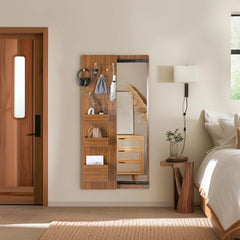 Walnut Pegboard Storage Dressing Mirror Cabinet