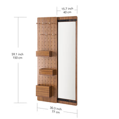 Walnut Pegboard Storage Dressing Mirror Cabinet