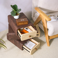 Rotatable 3-Tier Drawer Storage Cabinet, Wooden Stackable Nightstand with Drawers for Bedroom, Living Room Organization