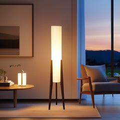 Modern Cylinder Floor Lamp with Wooden Tripod Legs