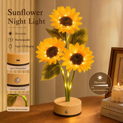 Sunflower Night Light, Rechargeable Dimmable Flower Lamp