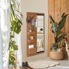Walnut Pegboard Storage Dressing Mirror Cabinet