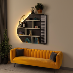 Piano Wall Shelf, Decorative Bookshelf with LED Light