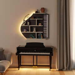 Piano Wall Shelf, Decorative Bookshelf with LED Light