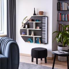 Piano Wall Shelf, Decorative Bookshelf with LED Light