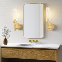 Gold Hardwired Wall Sconces Set of 2, Modern Bathroom Vanity Sconces Wall Lighting