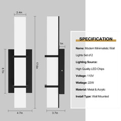 Set of 2 Modern 17.6 Inch Wall Sconces, 3 Color Temperatures for Indoor & Outdoors