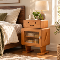 robot style wooden nightstand storage cabinet
