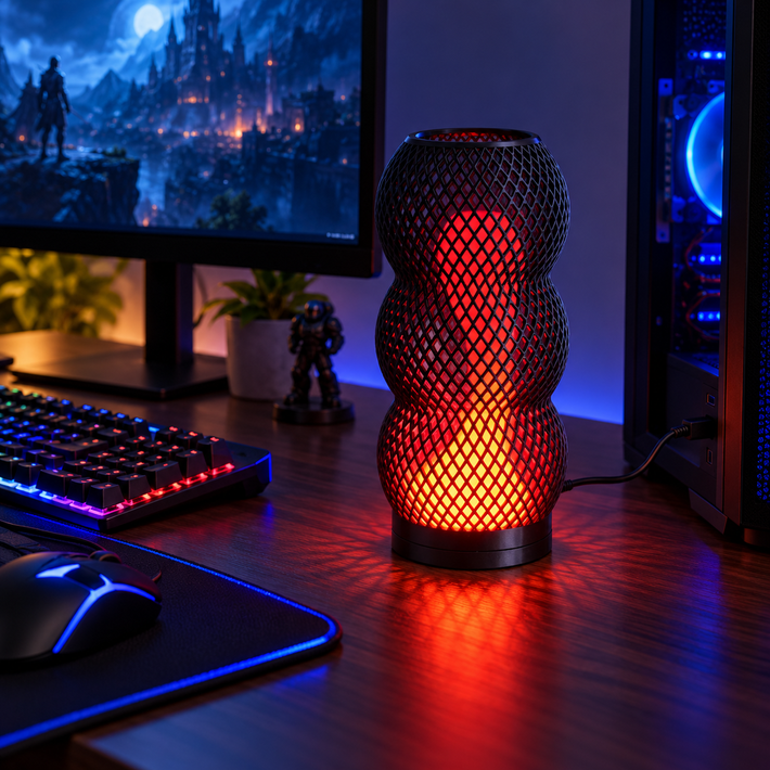 Lava Drip USB table lamp on a gaming desk