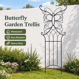Black butterfly garden trellis for climbing plants with waterproof rust-resistant metal frame