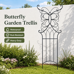 Black butterfly garden trellis for climbing plants with waterproof rust-resistant metal frame
