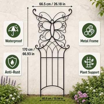 Black butterfly garden trellis for climbing plants with waterproof rust-resistant metal frame