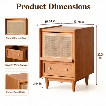 Rattan Wood Nightstand with Drawer