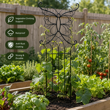 Black butterfly garden trellis for climbing plants with waterproof rust-resistant metal frame