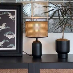 18“H Boho Rattan Table Lamp, Handmade Woven Canework Bedside Lamp