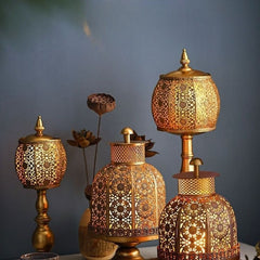 Vintage Moroccan Gold Lattice Candle Holder