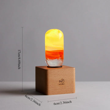 Handcrafted Resin Light Bulb with Wood Base - Flame Bulb