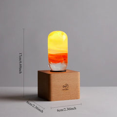 Handcrafted Resin Light Bulb with Wood Base - Flame Bulb