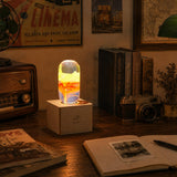 Handcrafted Resin Light Bulb with Wood Base - Flame Bulb
